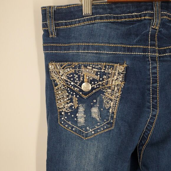 Rebel Soul Jeans Womens 14 Blue Straight Leg Embellished Pockets Stretch Denim - Picture 11 of 11